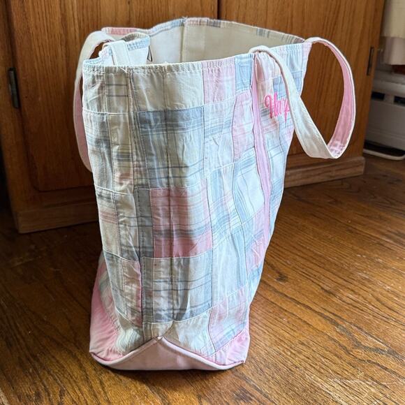 Llbean vintage pink plaid large boat and tote purse bag 100% cotton canvas vtg - Picture 6 of 10